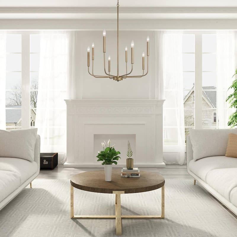 Modern Gold 8-Light Chandelier Classic Wheel Ceiling Lights for Dining Room