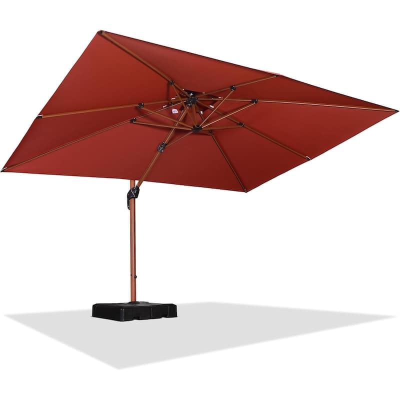 PURPLE LEAF 9x12/10x13ft Rectangular Patio Cantilever Umbrella in Wood Color - 9' x 12'/Brick Red