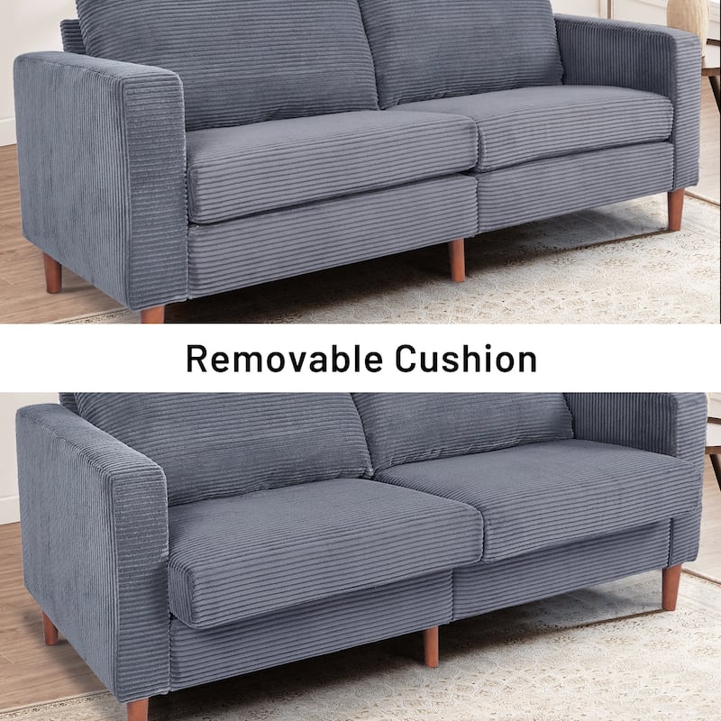 82.68 in. L Corduroy Mid-Century Modern Rectangle 2-Seater Loveseat with Square Arm