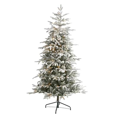 6.5ft. Flocked Spruce Artificial Christmas Tree with 300 Lights and 781 Bendable Branches - Winter Wonderland X-Mas Glow