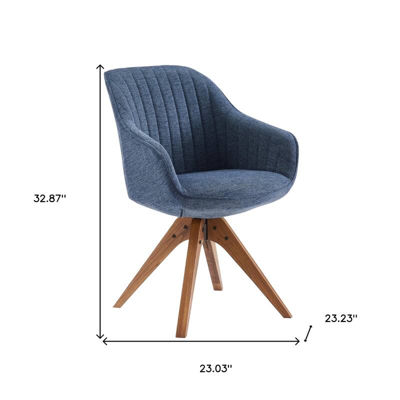 HomeRoots 23" Blue Fabric And Natural Swivel Accent Arm Chair - 23.03