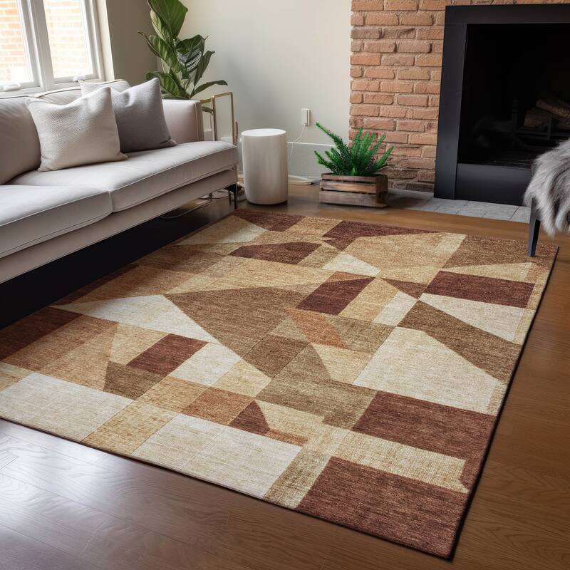 Machine Washable Indoor/ Outdoor Modern Geo Chantille Rug