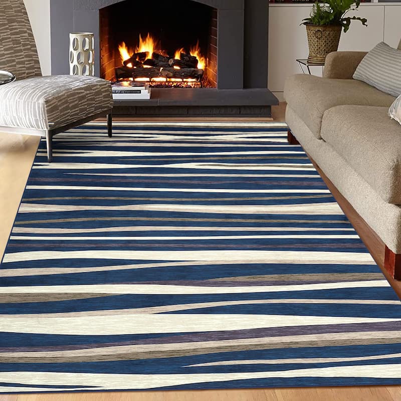 Garvee Modern Abstract Area Rug Colorful Throw Carpet - 8' x 10' - Blue Beige