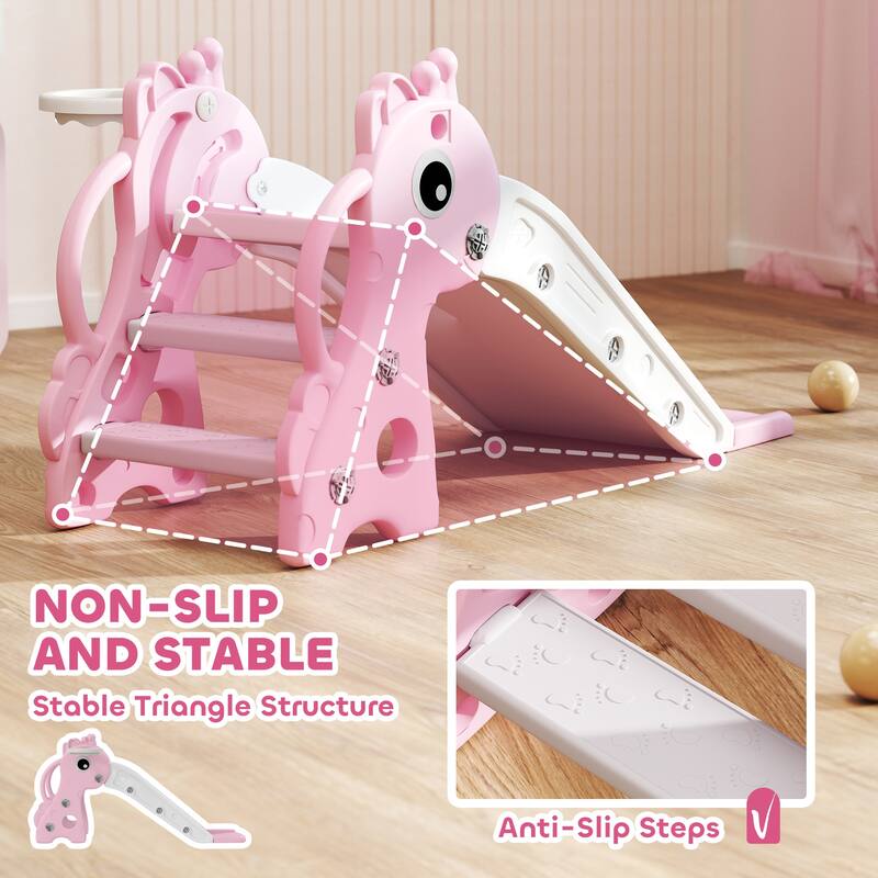 HDPE Kids Outdoor Slide with Ladder and Hoop for Playroom, Living Room and Nursery Room - 41.7" L x 20.3" W x 20.5" H