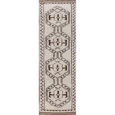 Beige Tribal Anatolian Runner Rug Hand-knotted Wool Carpet - 3'1"x 12'7"