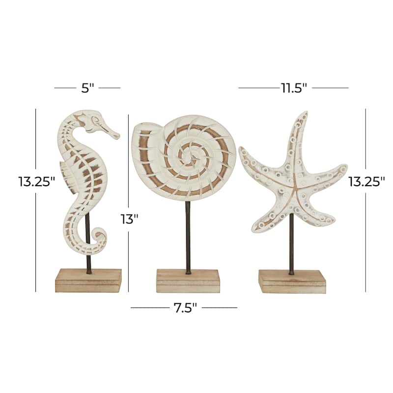 Plastic Sea Life Sculpture - Set of 3 White - Roche River Decor - 4"W x 8"L x 13"H