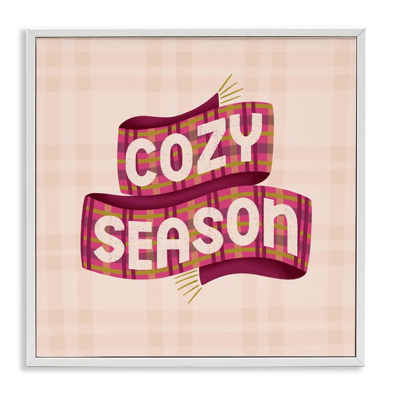 Stupell Cozy Season Scarf on Plaid Framed Giclee Art Design By Sarah Hickman - 24 x 24 - White