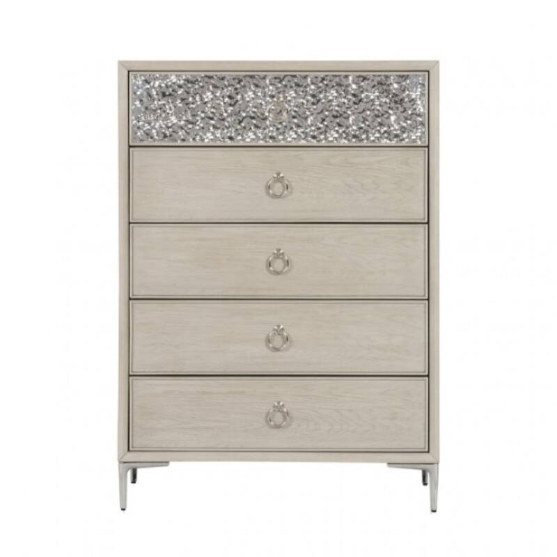 Kaira Tall Dresser Chest, 5 Drawers, Metal Accents, Natural Oak Brown