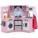 preview thumbnail 3 of 39, Costway Wooden Kids Play Corner Kitchen with Realistic Lights & Sounds - See Details Pink