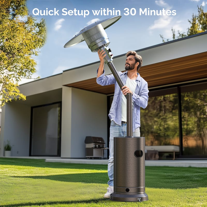 48,000 BTU Patio Propane Heater for Outdoor Use, Double-Layer Stainless Steel Burner and Wheels - N/A