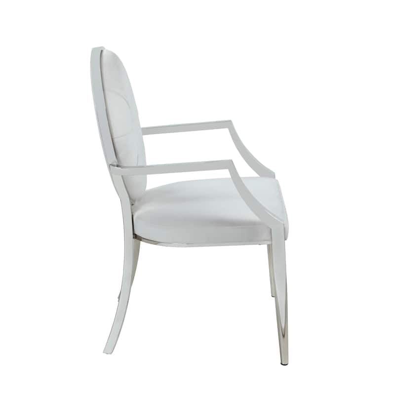 Somette Victory White Tufted Back Arm Chair, Set of 2 - 24.8" x 22.83" x 37.99"