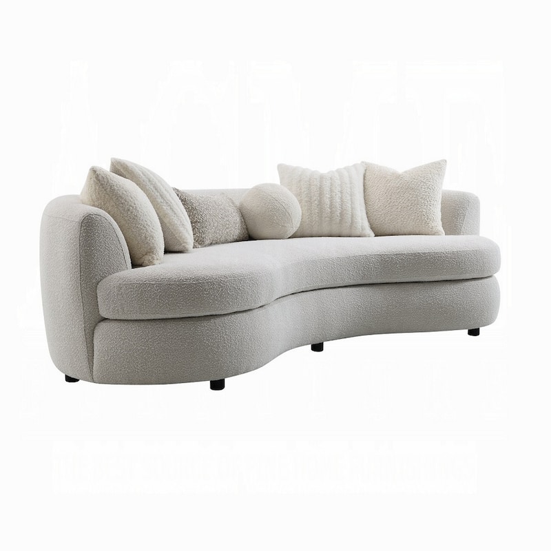 105 Inch Curve Sofa with 6 Feather Accent Pillows, Beige Boucle