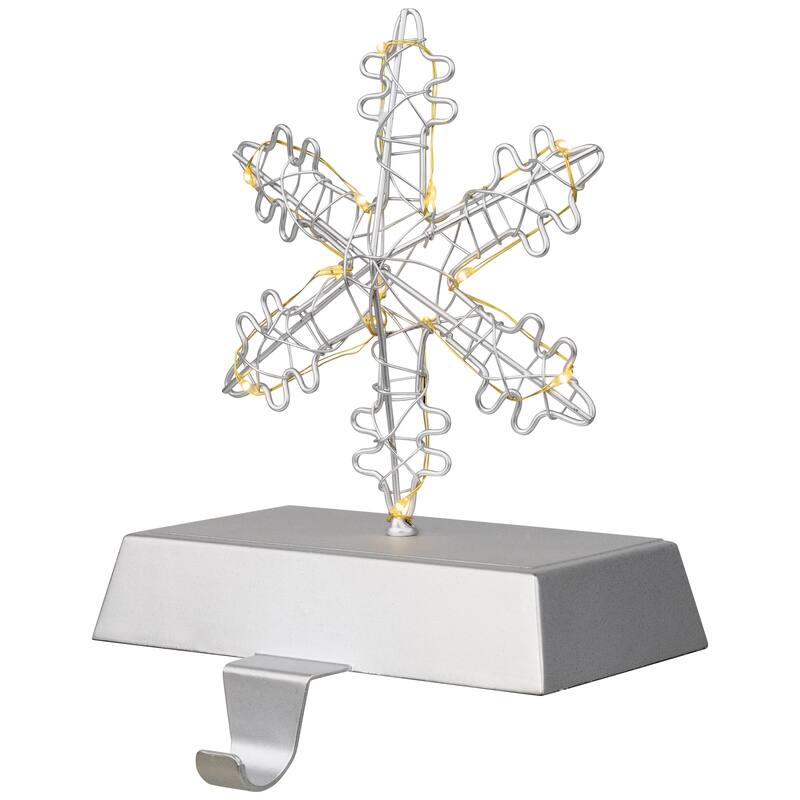 LED Lighted Wire Snowflake Christmas Stocking Holder - 6.25" - Silver