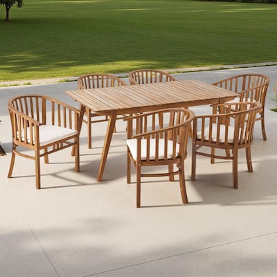 7-Piece Outdoor Acacia Wood Dining Set with Rectangular Table and 6 Cushioned Chair