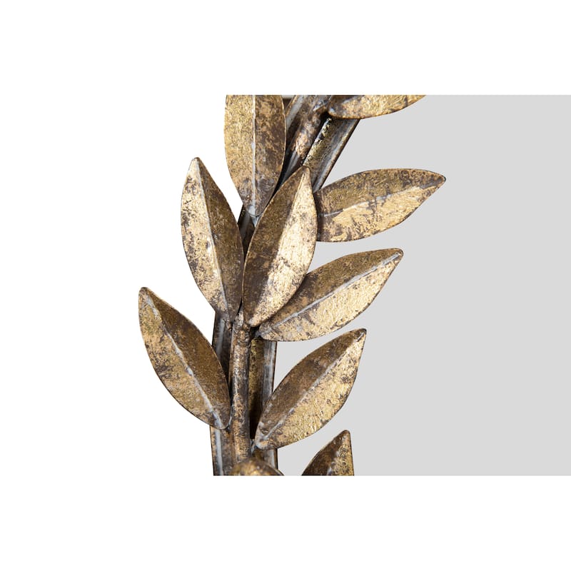 Round Antique Gold Metal Laurel Wreath Wall Mirror - Distressed Gold