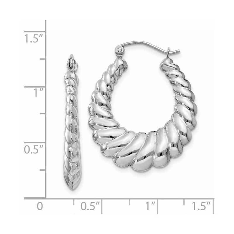 Curata 14k White Gold Polished Scalloped Hoop Earrings - 14x4mm Wide Jewelry Gifts for Women