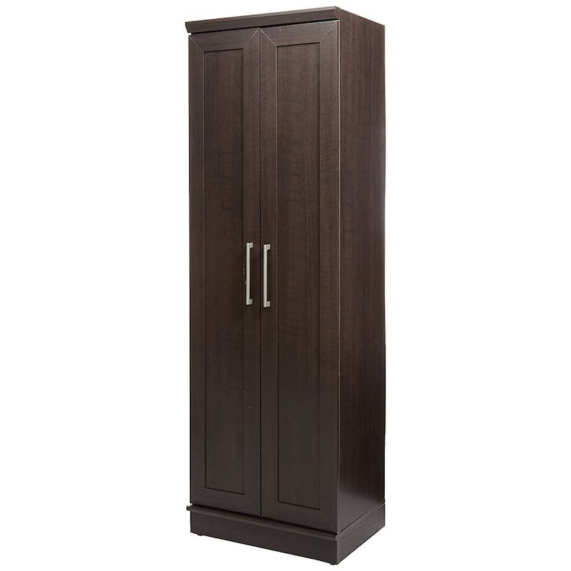 Bedroom Wardrobe Cabinet Storage Closet Organizer in Dark Brown Oak Finish - 23.3"W x 17"D x 71.2"H