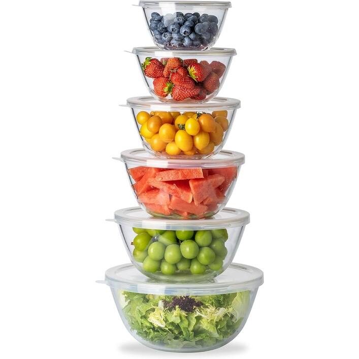 COOK WITH COLOR 12 Pc Glass Nesting Mixing Bowl Set with Lids for Cooking and Prep