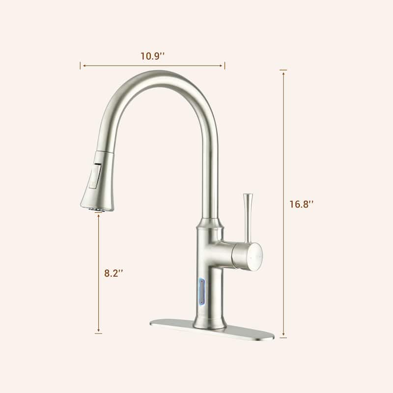 Smart Touchless Single Handle Pull-Down Sprayer Kitchen Faucet with Infrared Sensor and Smart Voice Control