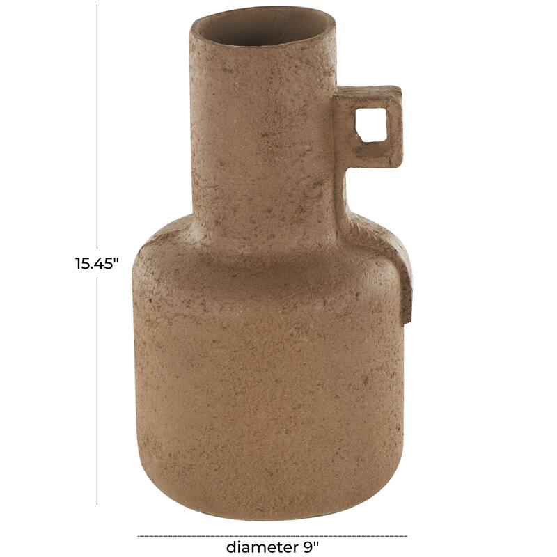 Paper Mache Abstract Distressed Textured Decorative Vase with Triangular or Geometric Handle - Brown - Roche River Decor