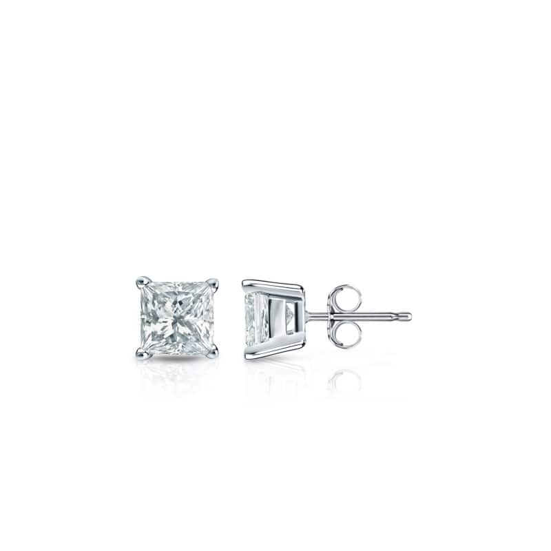Auriya Natural Princess 4-Prong Diamond Stud Earrings 1.00 to 3.00 ct. tw. Push-Back (F-G VS) - 1.25ct. tw. - Gold - White