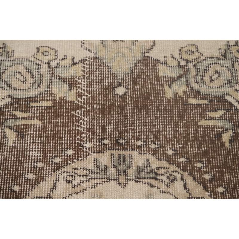 Distressed Ivory Sparta Turkish Vintage Area Rug Handmade Wool Carpet - 5'9"x 9'2"