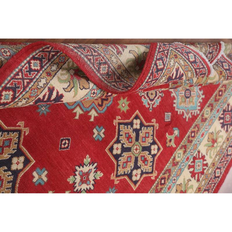 Hand Knotted Oriental 100% Wool Carpet Traditional Geometric Red Kazak Area Rug - 9' 11'' X 6' 6''