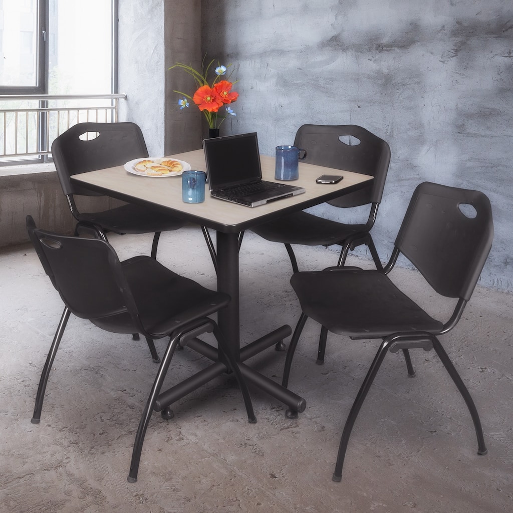 30" Square Breakroom Table- Maple & 4 'M' Stack Chairs- Black - 30