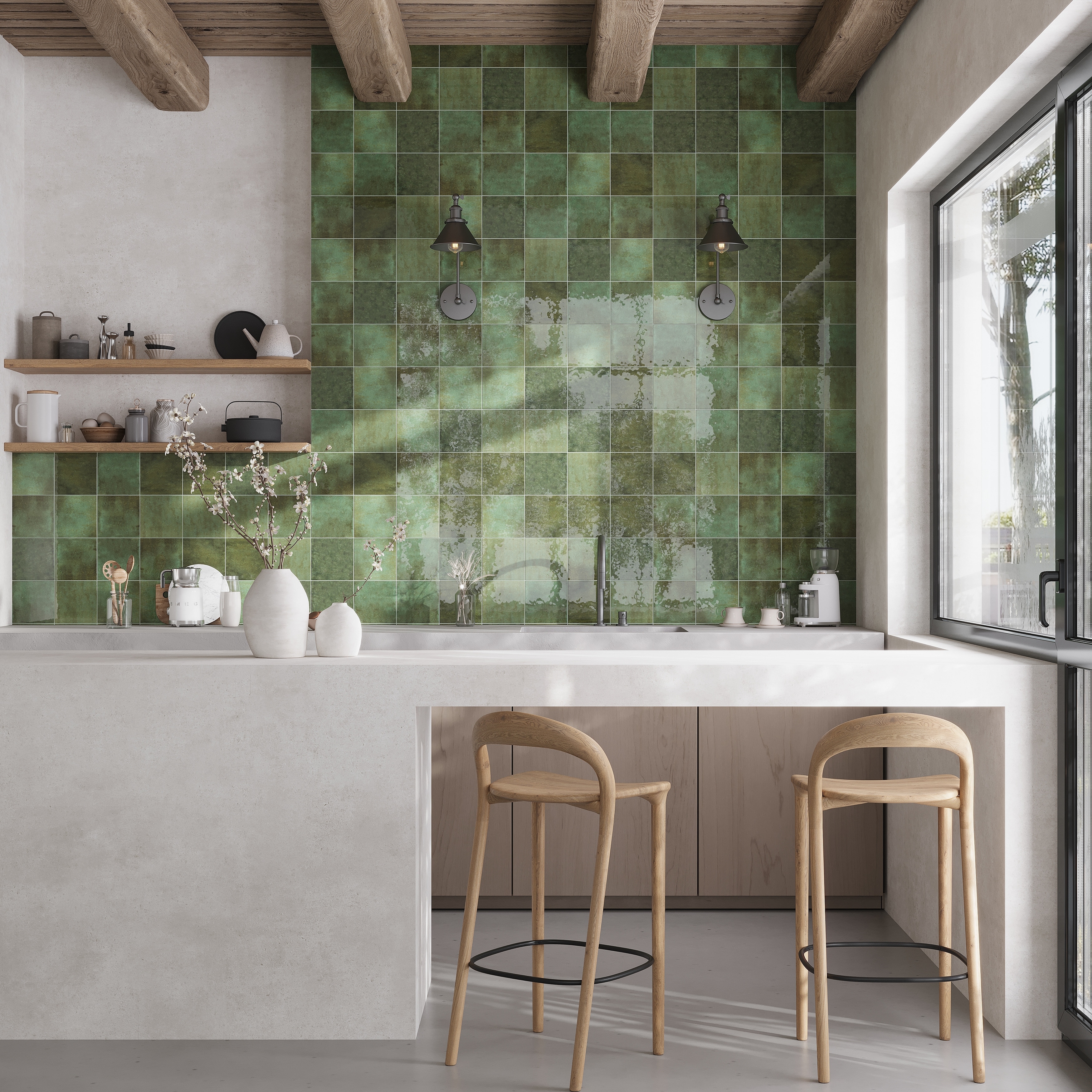Zahara 6x6 Moss Green Porcelain Zellige Square Wall and Floor Tile (5.38 sq ft/case) - 22 Pack