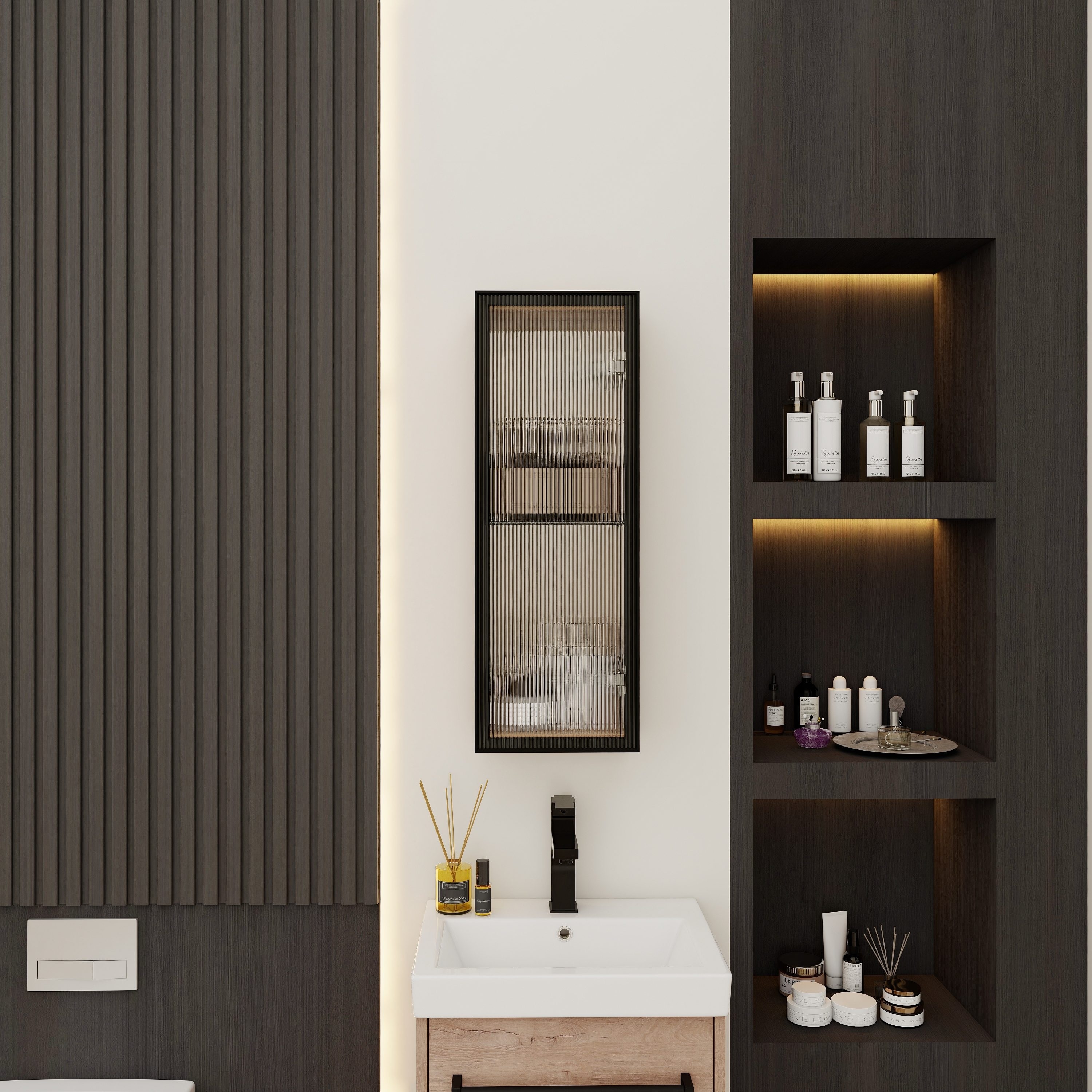 10 in Wall-Mounted Bathroom Mirror Medicine Cabinet Acrylic Door Storage Cabinet with Adjustable Glass Shelves Plywood - 10"