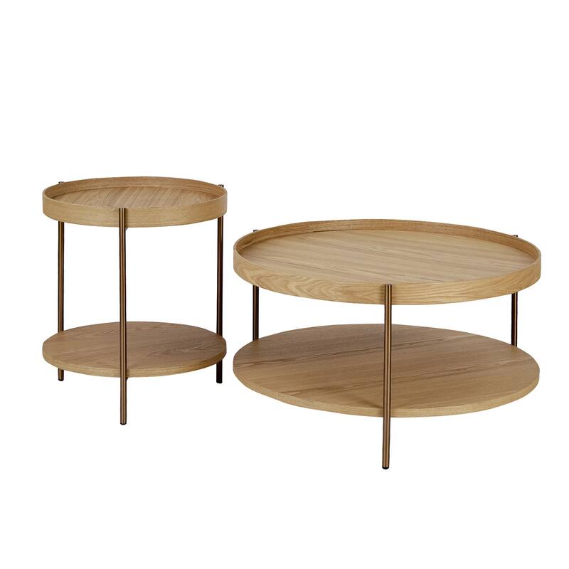 2-Piece Modern 2 tier Round Coffee Table Set