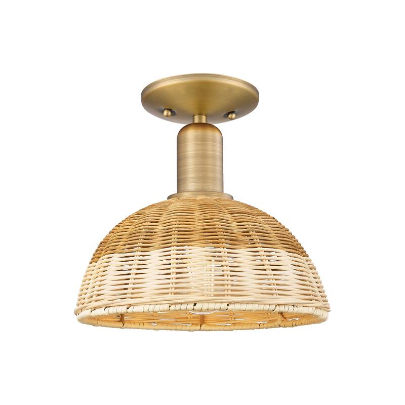 Innovations Lighting Downtown Urban - Natural Ballston Dome - 1 Light 9" Semi-Flush Mount with Basketweave Shade