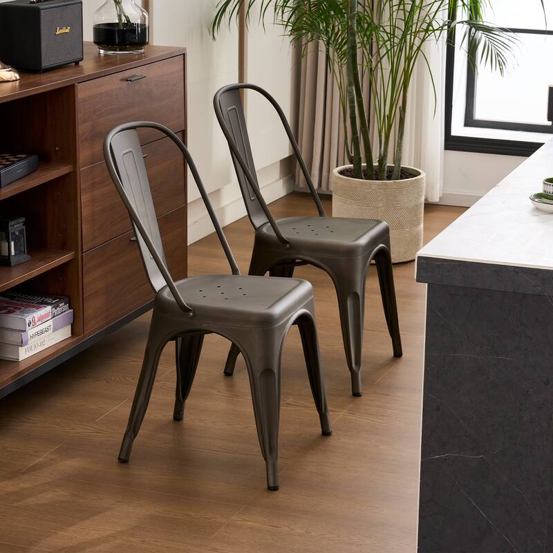 Metal Dining Chairs Set of 4 Stackable Indoor-Outdoor Patio Chair