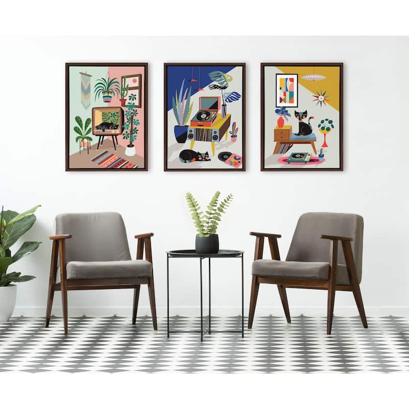 Kate and Laurel Sylvie TV Cat Bed Framed Canvas by Rachel Lee