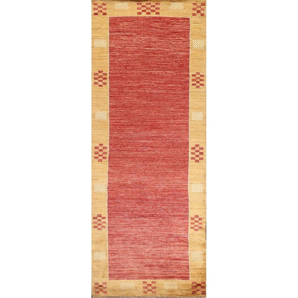 Geometric Gabbeh Kashkoli Oriental Runner Rug Wool Hand-knotted Carpet - 2'8" x 8'8"