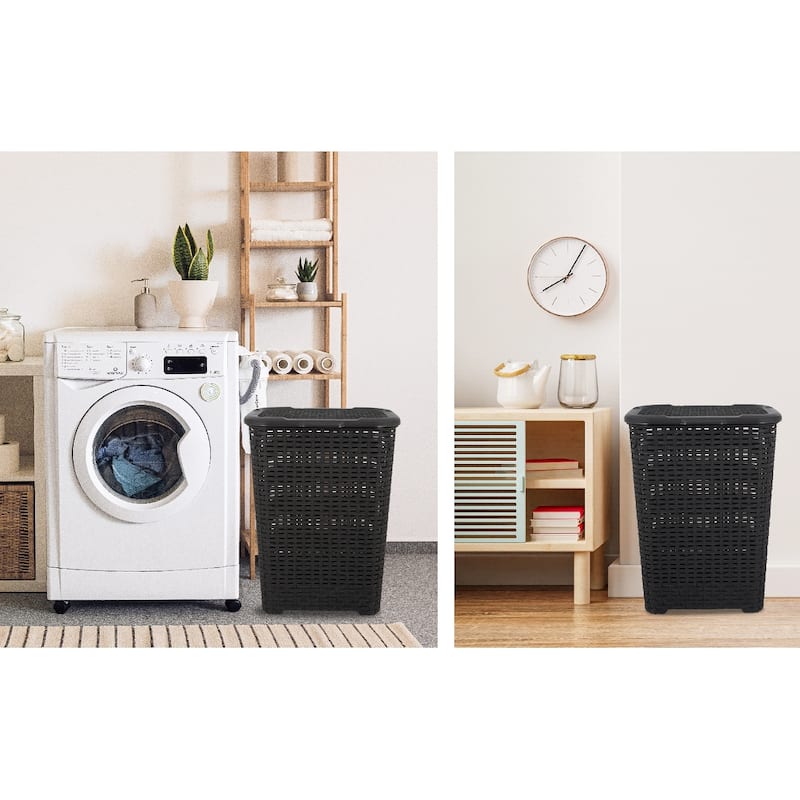 Superio Plastic Wicker Laundry Hamper with Lid Large Capacity - Capacity: 60l