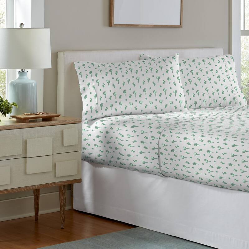 Pointehaven Printed Cotton Flannel Hemstitch Deep Pocket Bed Sheet Set