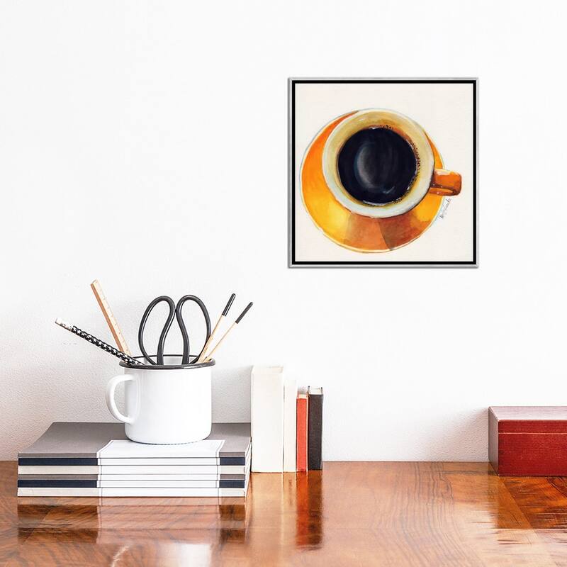 iCanvas "Yellow Coffee Cup" by Jennifer Redstreake Framed