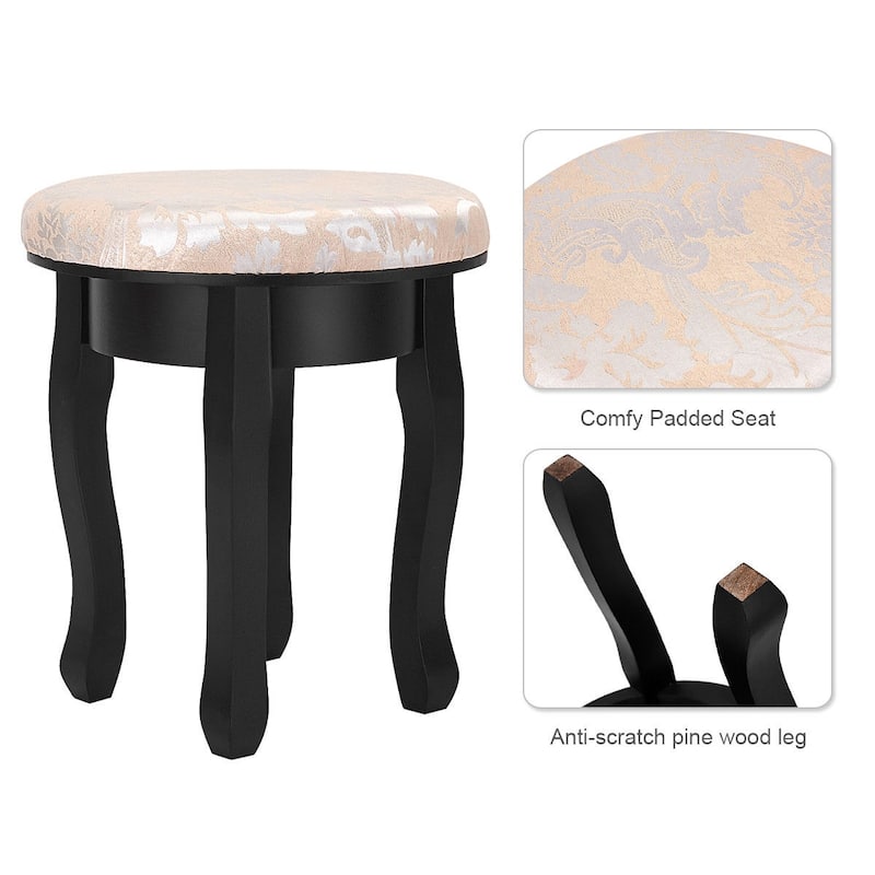 Costway Vanity Table Makeup Table Cushioned Mirror 5 Drawers Black