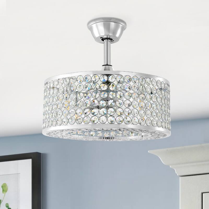 GetLedel 18-inch Reversible Caged Crystal Ceiling Fan with Remote and Light Kit - Chrome