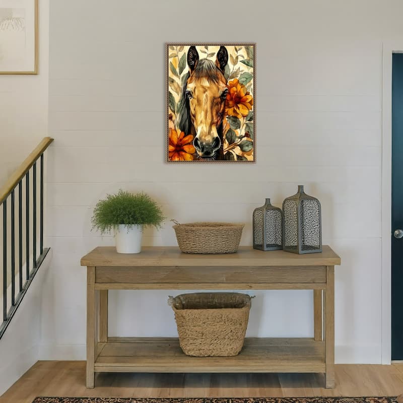 Horse in Flowers by Justyna Jaszke Framed Canvas Wall Art