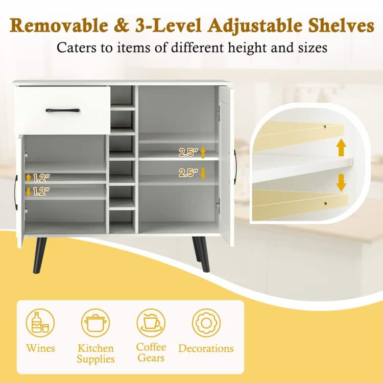 Buffet Sideboard with 6-Bottle Wine Rack Drawer and Adjustable Shelves - 35.5"x 16"x 31"(L x W x H)