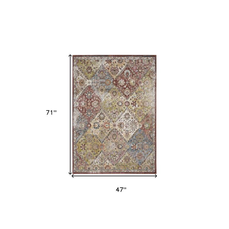Distressed Floral Traditional Stain Resistant Area Rug - 71' X '47' X '0.5