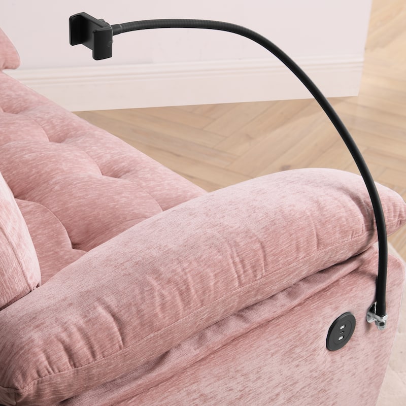 Double Recliner Chair with Adjustable Backrest, Storage Ottoman, USB Port & Phone Stand