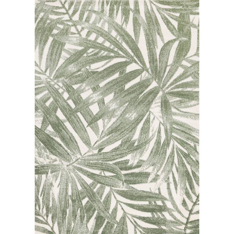 Green White Palm Branch Design Living Room Rug