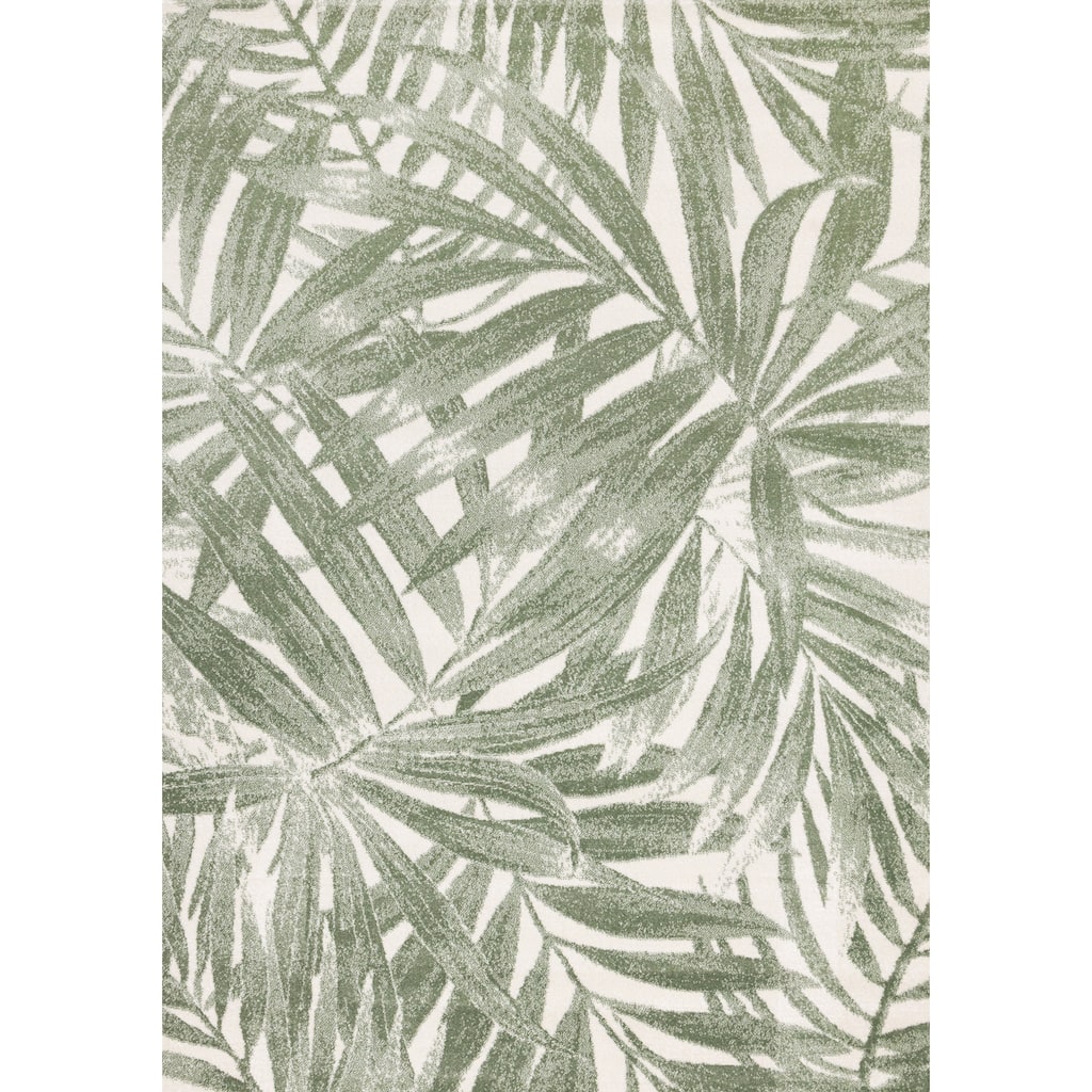 Green White Palm Branch Design Living Room Rug