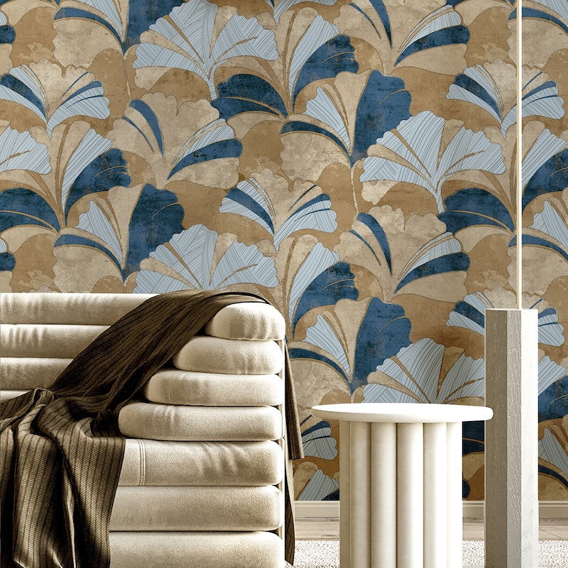 Galerie Wallcoverings Stratum Collection Ginko Leaf Vinyl on Non-woven Metallic Wallpaper Roll Double Width