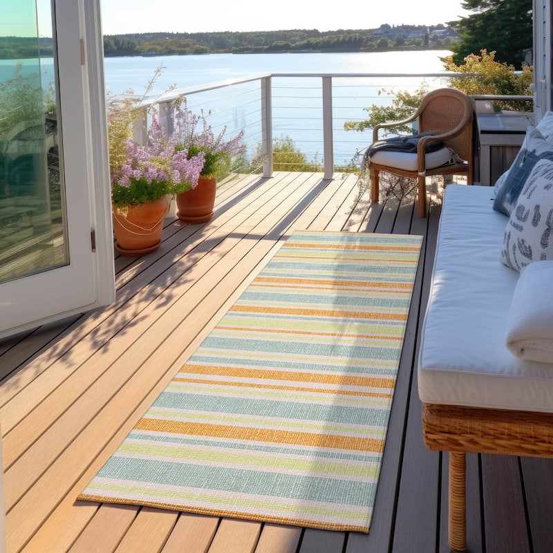 Machine Washable Indoor/ Outdoor Thin Cabana Stripe Chantille Rug - Orange - 2'3" x 7'6"