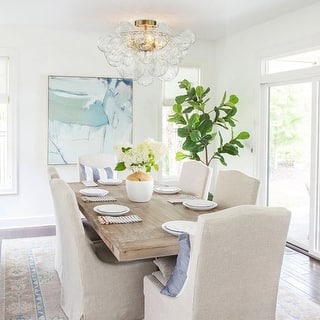 Brass 3-Light Faceted Glass Globe Cluster Bubble Semi Flush Mount