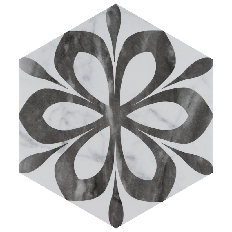 Merola Tile Classico Bardiglio Hex Daisy 7" x 8" Porcelain Floor and Wall Tile